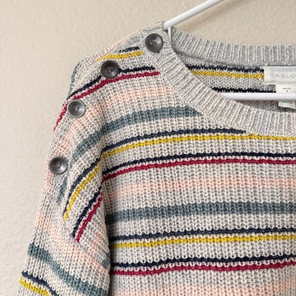 Caslon Abstract Stripe Sweater Rolled Cuffed Sleeves RN 58665 Button Shoulder - Picture 2 of 6